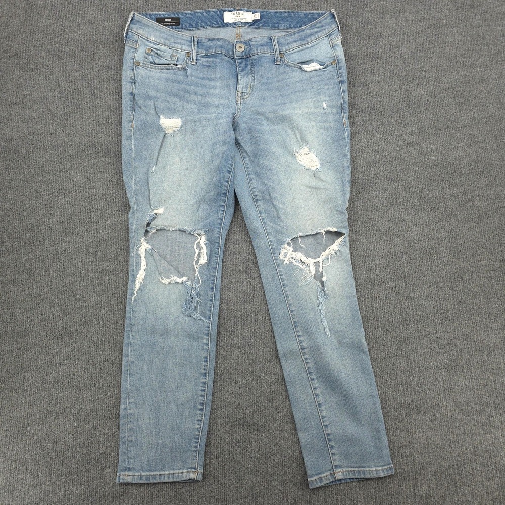 Torrid Jeans Womens 14R Blue Light Wash Distressed Mid Rise Skinny Stretch Denim